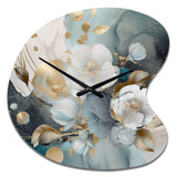 Blue Marble Gold Floral Impressions II - Asymmetric Metal Wall Clock