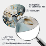 Blue Marble Gold Floral Impressions II - Asymmetric Metal Wall Clock