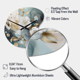 Blue Marble Gold Floral Impressions II - Asymmetric Metal Wall Clock