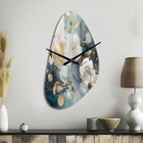 Blue Marble Gold Floral Impressions II - Asymmetric Metal Wall Clock