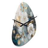 Blue Marble Gold Floral Impressions II - Asymmetric Metal Wall Clock