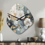 Blue Marble Gold Floral Impressions II - Asymmetric Metal Wall Clock
