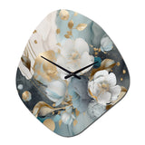 Blue Marble Gold Floral Impressions II - Asymmetric Metal Wall Clock