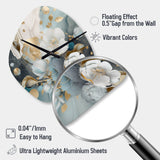 Blue Marble Gold Floral Impressions II - Asymmetric Metal Wall Clock