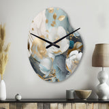 Blue Marble Gold Floral Impressions II - Asymmetric Metal Wall Clock