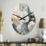 Blue Marble Gold Floral Impressions II - Asymmetric Metal Wall Clock