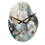 Blue Marble Gold Floral Impressions II - Asymmetric Metal Wall Clock