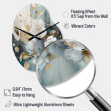 Blue Marble Gold Floral Impressions II - Asymmetric Metal Wall Clock