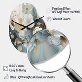 Blue Marble Gold Floral Impressions II - Asymmetric Metal Wall Clock