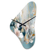Blue Marble Gold Floral Impressions III - Asymmetric Metal Wall Clock