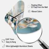 Blue Marble Gold Floral Impressions III - Asymmetric Metal Wall Clock