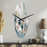 Blue Marble Gold Floral Impressions III - Asymmetric Metal Wall Clock