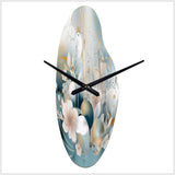 Blue Marble Gold Floral Impressions III - Asymmetric Metal Wall Clock