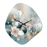Blue Marble Gold Floral Impressions III - Asymmetric Metal Wall Clock