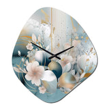 Blue Marble Gold Floral Impressions III - Asymmetric Metal Wall Clock