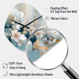Blue Marble Gold Floral Impressions III - Asymmetric Metal Wall Clock