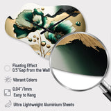 Gold And Green Poppy Floral Euphoria I - Asymmetric Metal Wall Clock