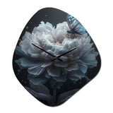 White Flower Blooming Butterflies - Asymmetric Metal Wall Clock