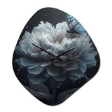 White Flower Blooming Butterflies - Asymmetric Metal Wall Clock