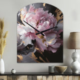 Harmonious Pink Grey Peony Flower II - Asymmetric Metal Wall Clock