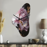 Harmonious Pink Grey Peony Flower II - Asymmetric Metal Wall Clock