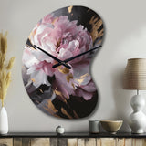 Harmonious Pink Grey Peony Flower II - Asymmetric Metal Wall Clock