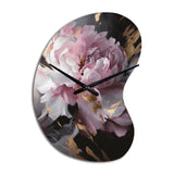 Harmonious Pink Grey Peony Flower II - Asymmetric Metal Wall Clock