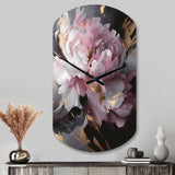 Harmonious Pink Grey Peony Flower II - Asymmetric Metal Wall Clock