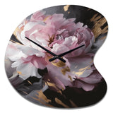 Harmonious Pink Grey Peony Flower II - Asymmetric Metal Wall Clock