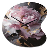 Harmonious Pink Grey Peony Flower II - Asymmetric Metal Wall Clock