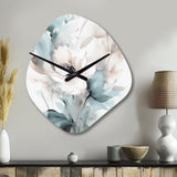 Delicate Grey Flowers I - Asymmetric Metal Wall Clock