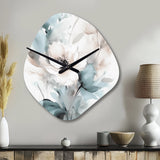 Delicate Grey Flowers I - Asymmetric Metal Wall Clock