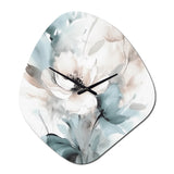 Delicate Grey Flowers I - Asymmetric Metal Wall Clock
