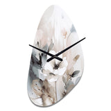 Delicate Grey Flowers IV - Asymmetric Metal Wall Clock