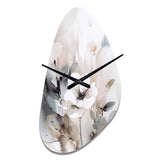 Delicate Grey Flowers IV - Asymmetric Metal Wall Clock