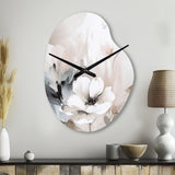 Delicate Grey Flowers IV - Asymmetric Metal Wall Clock