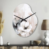 Delicate Grey Flowers IV - Asymmetric Metal Wall Clock