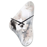 Delicate Grey Flowers V - Asymmetric Metal Wall Clock