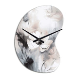 Delicate Grey Flowers V - Asymmetric Metal Wall Clock