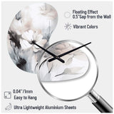 Delicate Grey Flowers V - Asymmetric Metal Wall Clock