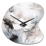Delicate Grey Flowers V - Asymmetric Metal Wall Clock