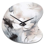 Delicate Grey Flowers V - Asymmetric Metal Wall Clock