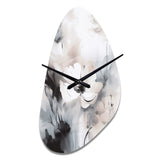 Delicate Grey Flowers V - Asymmetric Metal Wall Clock
