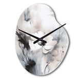 Delicate Grey Flowers V - Asymmetric Metal Wall Clock