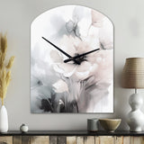 Soft Light Grey Flowers I - Asymmetric Metal Wall Clock