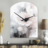 Soft Light Grey Flowers I - Asymmetric Metal Wall Clock