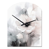 Soft Light Grey Flowers I - Asymmetric Metal Wall Clock