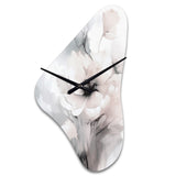 Soft Light Grey Flowers I - Asymmetric Metal Wall Clock