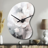 Soft Light Grey Flowers I - Asymmetric Metal Wall Clock