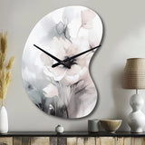 Soft Light Grey Flowers I - Asymmetric Metal Wall Clock